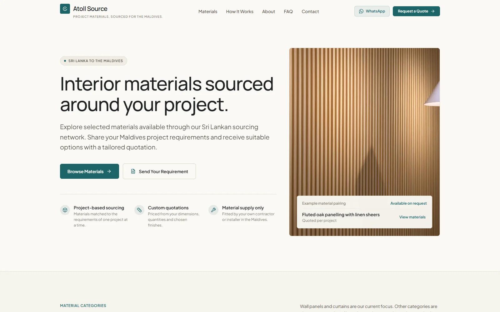 Atoll Source demonstration catalogue with sourcing and product categories